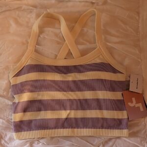 JoyLab Striped Cream and Purple Sports Bra - NWT!